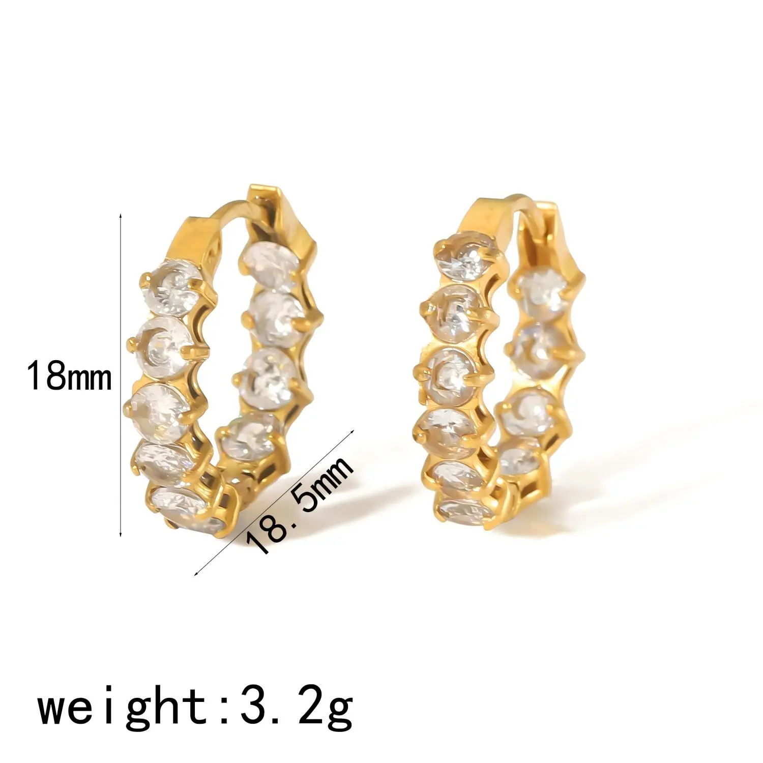 1 Pair Simple Series Classic Geometric Stainless Steel 18K Gold Plated Rhinestone Women's Hoop Earrings h5 Picture2